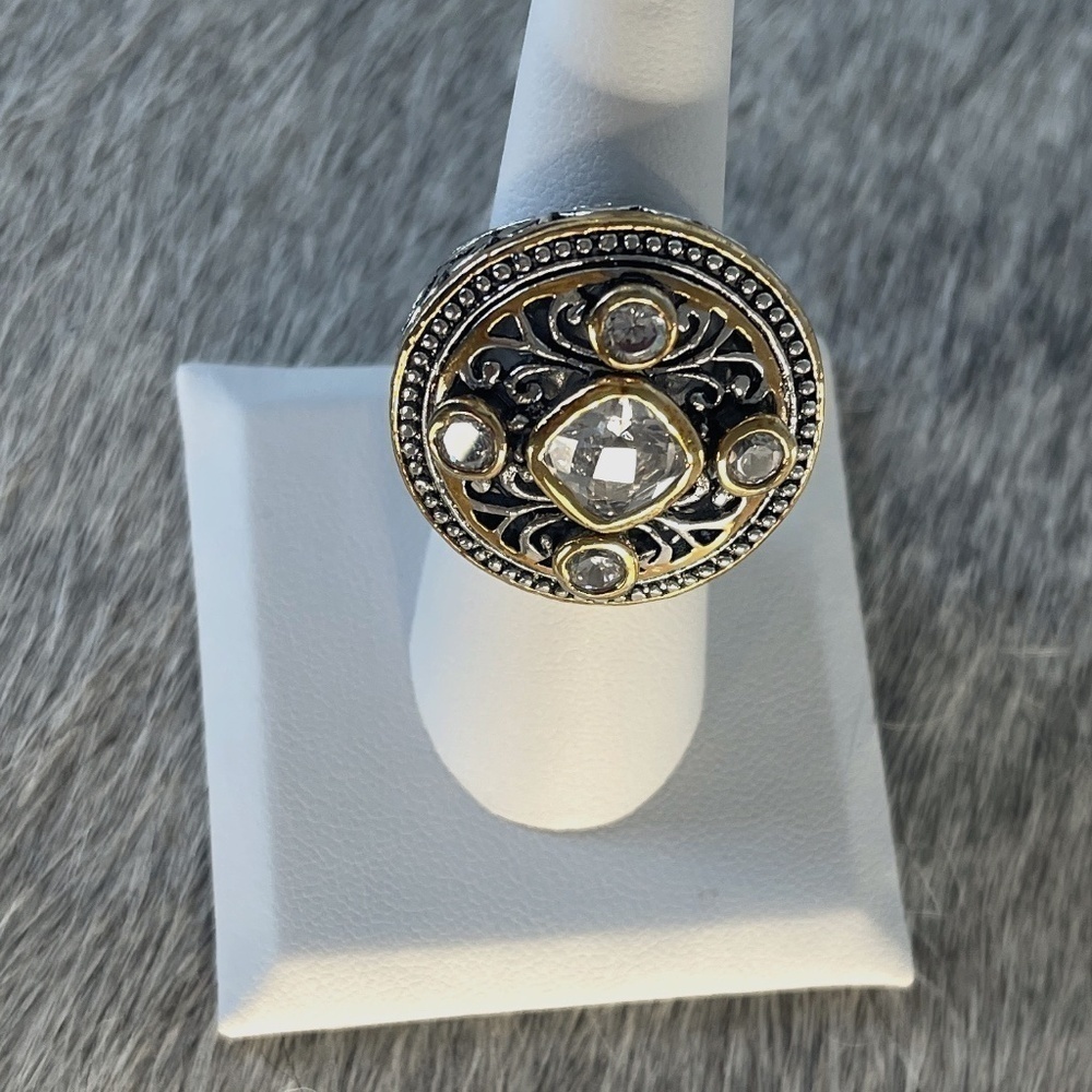 COCKTAIL RING GOLD SILVER COLOR METALS CRYSTALS